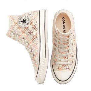 Converse Beige and Orange Lace High-Top Sneakers